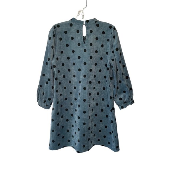 NWOT! ZARA Navy Blue + Black Polka Dot High-Neck Corduroy Mini Shift Dress - M - Picture 7 of 9